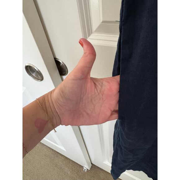 Quince Linen Button Front Short Sleeve Collared Preppy Dress Navy Blue Large - Picture 4 of 6